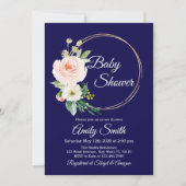 Invitation Baby shower floral bleu marine (Devant)