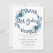 Invitation baby shower floral bleu marine (Devant)