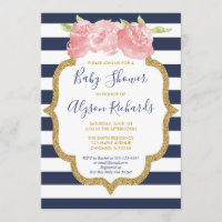Baby shower floral bleu marine et rose