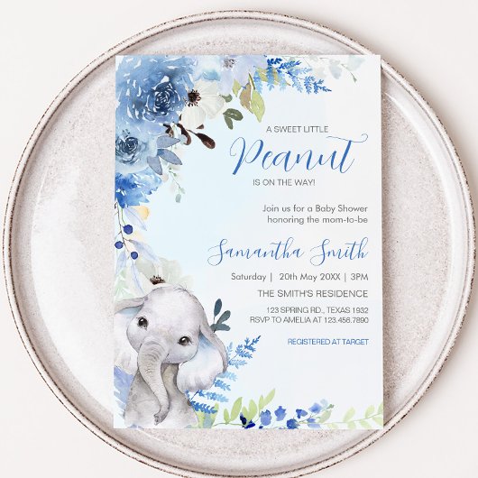 Invitation Baby shower Floral Bleu Petite Arachide