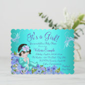 Invitation Baby shower Floral bleu pourpre et Turquoise (Debout devant)