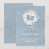 Invitation Baby shower floral bleu poussiéreux pour bébé (Devant / Derrière)