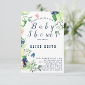 Invitation Baby shower floral bleu printemps (Debout devant)