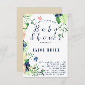 Invitation Baby shower floral bleu printemps (Devant / Derrière)