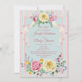 Invitation Baby shower floral bleu rose de fille (Devant)