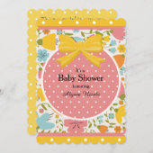 Invitation Baby shower Floral bleu rose et Pointe rose (Devant / Derrière)