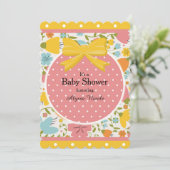 Invitation Baby shower Floral bleu rose et Pointe rose (Debout devant)
