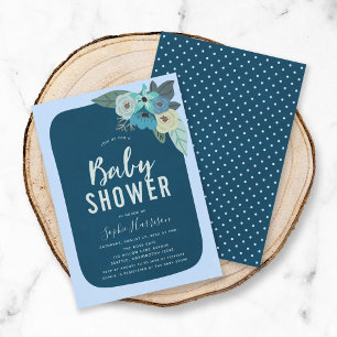 Invitation Baby shower Floral Bleu Rustique