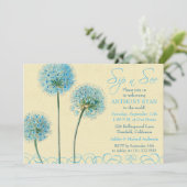 Invitation Baby shower Floral Bleu Sip et voir (Debout devant)