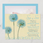 Invitation Baby shower Floral Bleu Sip et voir (Devant / Derrière)