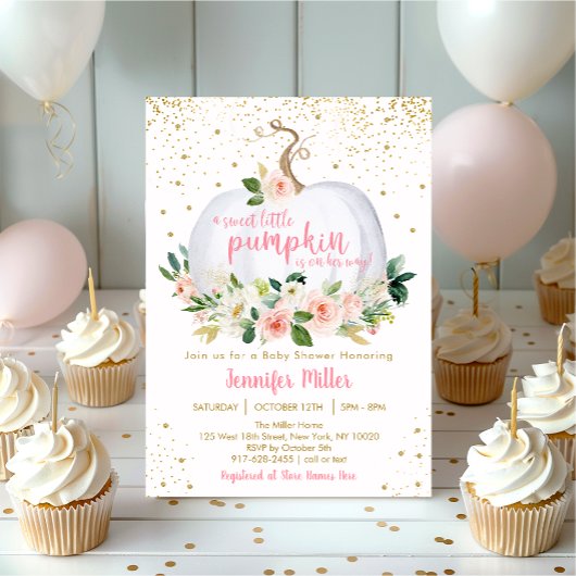 Invitation Baby shower Floral Blush citrouille