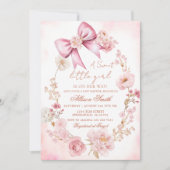 Invitation Baby shower Floral Blush Pink Bow (Devant)