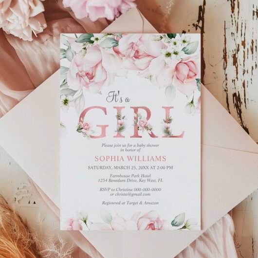 Invitation Baby shower floral Blush & Rose Gold