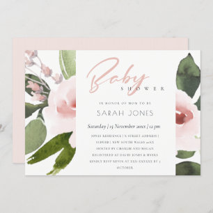 INVITATION BABY SHOWER FLORAL BLUSH ROSE LAVE DE COULEUR SUBT