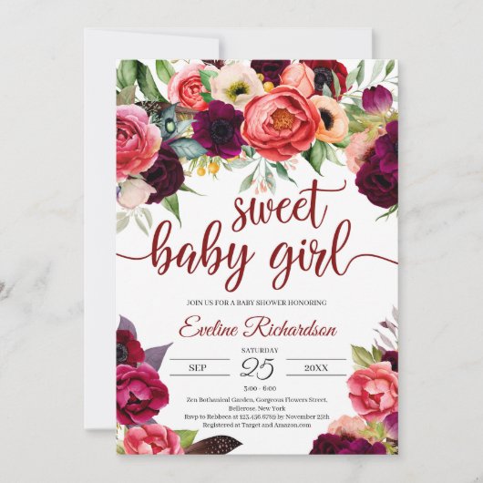 Invitation baby shower floral bohème de Bourgogne (Devant)