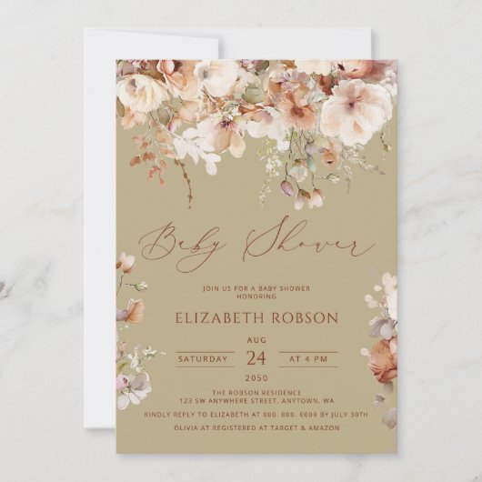 Invitation Baby shower Floral Boho (Devant)