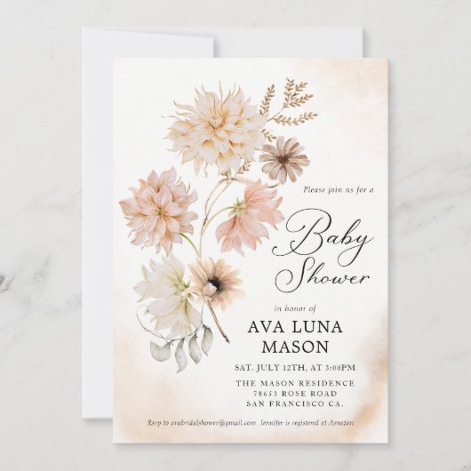 Invitation Baby shower Floral Boho (Devant)