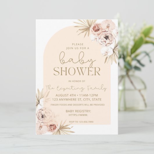 Invitation Baby shower Floral Boho (Debout devant)