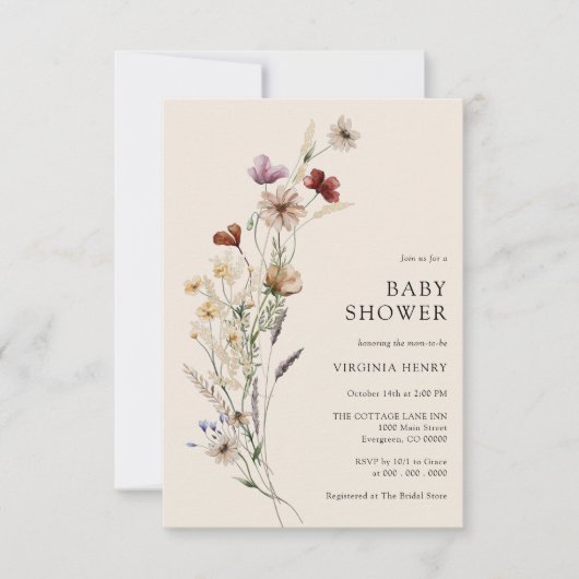 Invitation Baby shower Floral Boho (Devant)