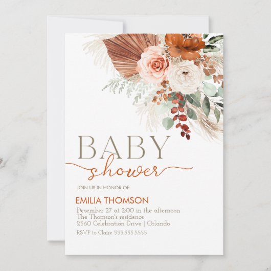 Invitation Baby shower Floral Boho (Devant)