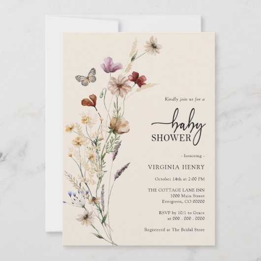 Invitation Baby shower Floral Boho (Devant)