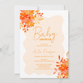 Invitation Baby shower floral boho à cadre ondulé orange chau (Devant)