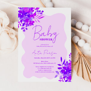 Invitation Baby shower floral boho à cadre ondulé violet chau