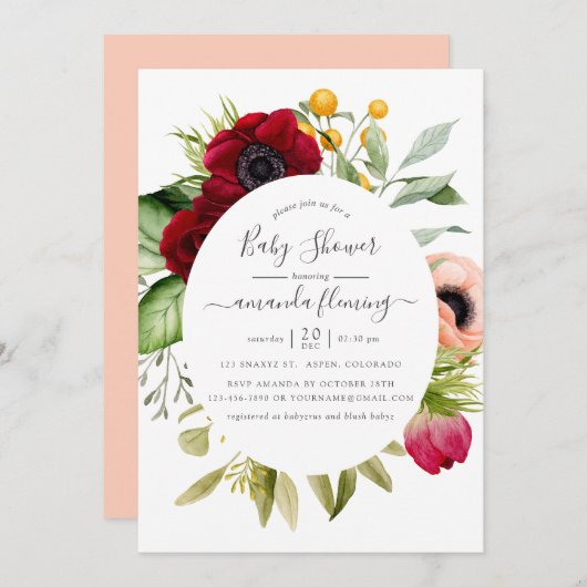 Invitation Baby shower floral Boho aquarelle (Devant / Derrière)