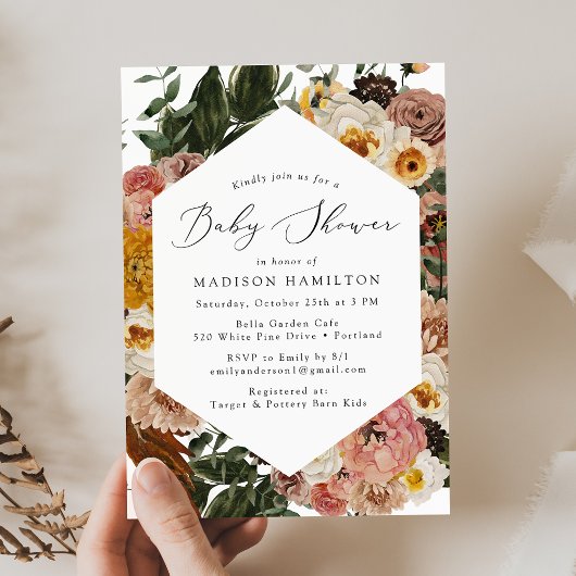 Invitation Baby Shower Floral Boho Automne