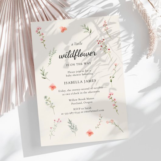 Invitation Baby shower Floral Boho Beige Fleur sauvage minima
