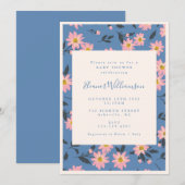 Invitation Baby shower Floral Boho bleu rose (Devant / Derrière)