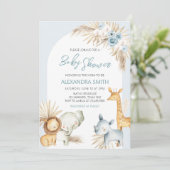 Invitation Baby shower Floral Boho bleu Safari (Debout devant)