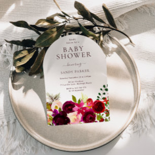 Invitation Baby shower Floral Boho Boho, vin rouge de Bourgog