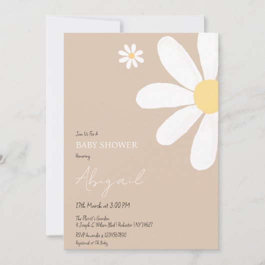 Invitation Baby shower Floral Boho Daisy (Devant)