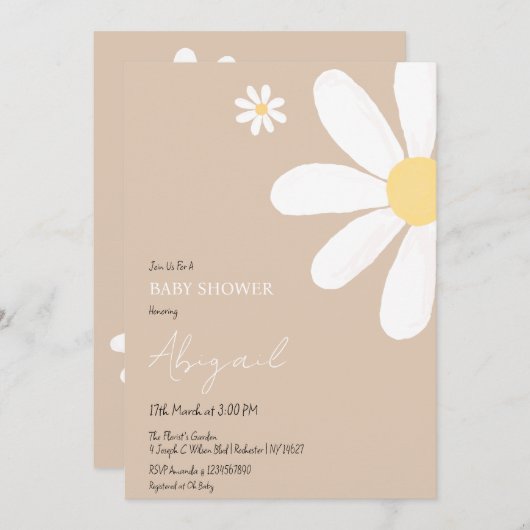 Invitation Baby shower Floral Boho Daisy (Devant / Derrière)