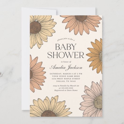 Invitation Baby shower Floral Boho Daisy (Devant)