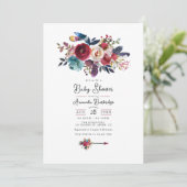 Invitation Baby shower Floral Boho de Bourgogne Rustique (Debout devant)