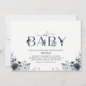 Invitation Baby shower Floral Boho de la Marine (Devant)