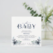 Invitation Baby shower Floral Boho de la Marine Carré (Debout devant)