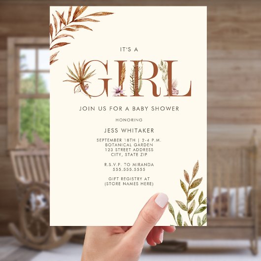 Invitation Baby shower Floral Boho en terre cuite