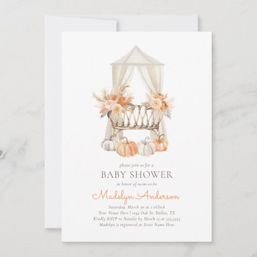 Invitation Baby shower floral Boho Fall (Devant)