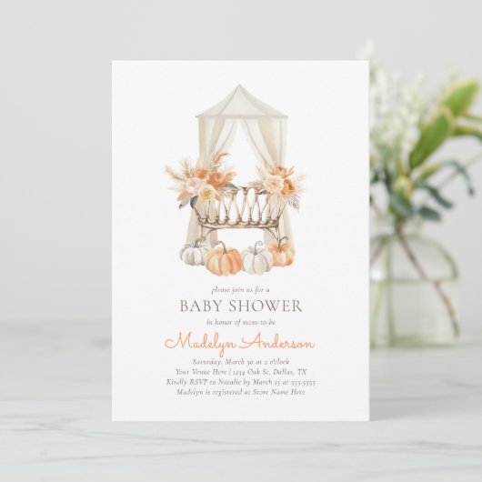 Invitation Baby shower floral Boho Fall (Debout devant)