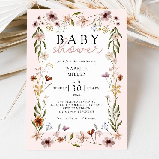 Invitation Baby shower Floral Boho Fleurs sauvages