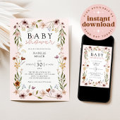 Invitation Baby shower Floral Boho Fleurs sauvages