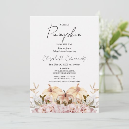 Invitation Baby shower Floral Boho Floral Little Citrouille (Debout devant)