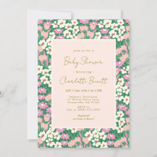Invitation Baby shower Floral Boho Retro Rose Sage