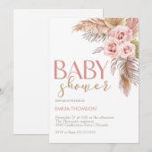 Invitation Baby shower floral Boho rose (Devant / Derrière)