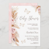 Invitation Baby shower Floral Boho Rose Et Papillons (Devant / Derrière)