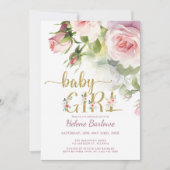 Invitation Baby shower Floral Boho Rose rose vif (Devant)