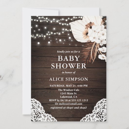 Invitation Baby shower Floral Boho Rustique (Devant)